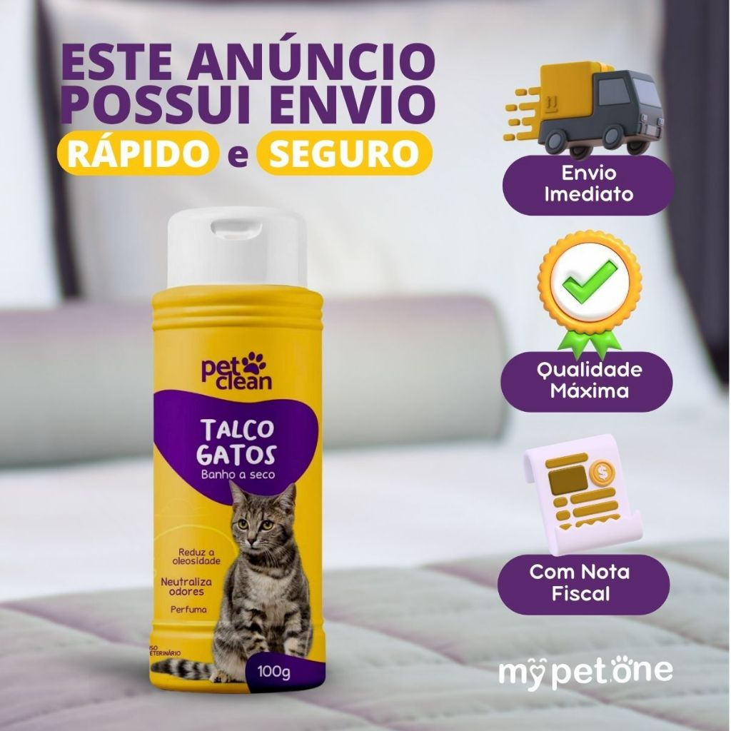 Talco Para Gatos Banho a Seco Pet Clean - 100g