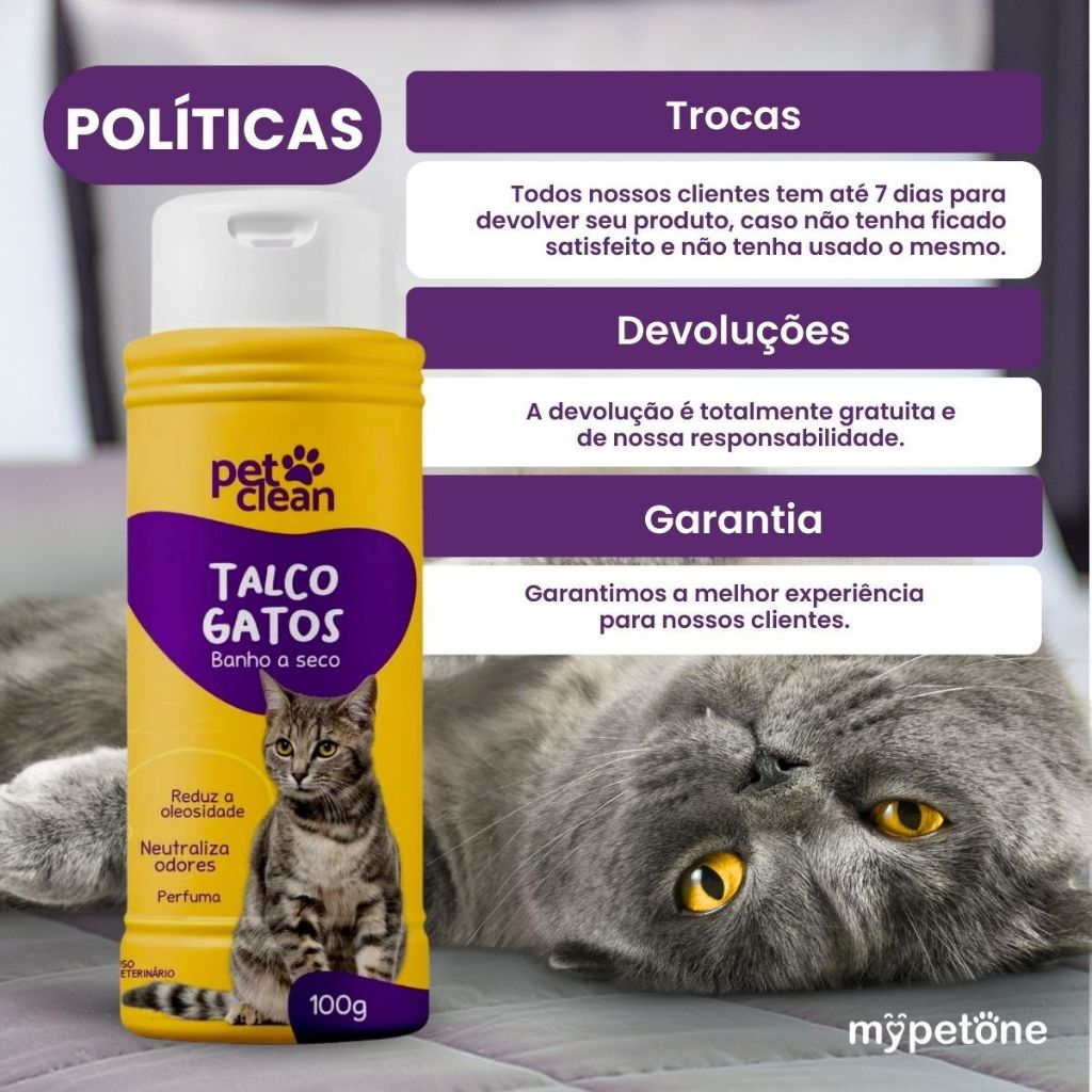 Talco Para Gatos Banho a Seco Pet Clean - 100g