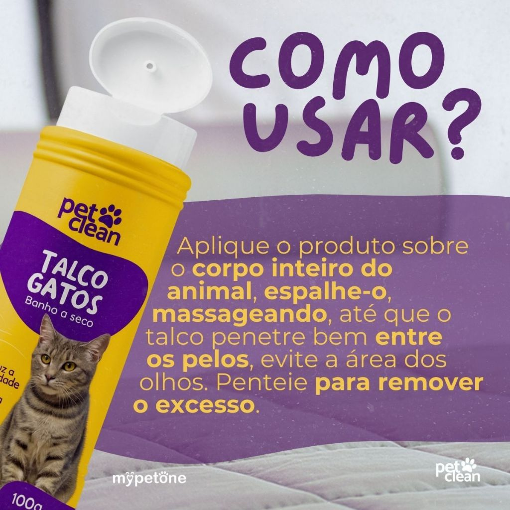 Talco Para Gatos Banho a Seco Pet Clean - 100g
