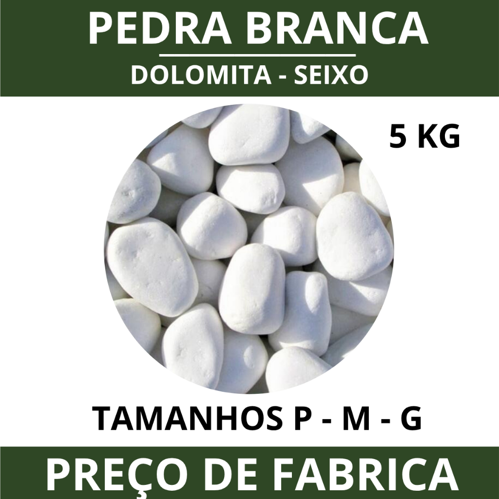 Pedra Seixo Branco Natural para Decoração – Caminhos, Canteiros e Vasos • Dolomita Premium