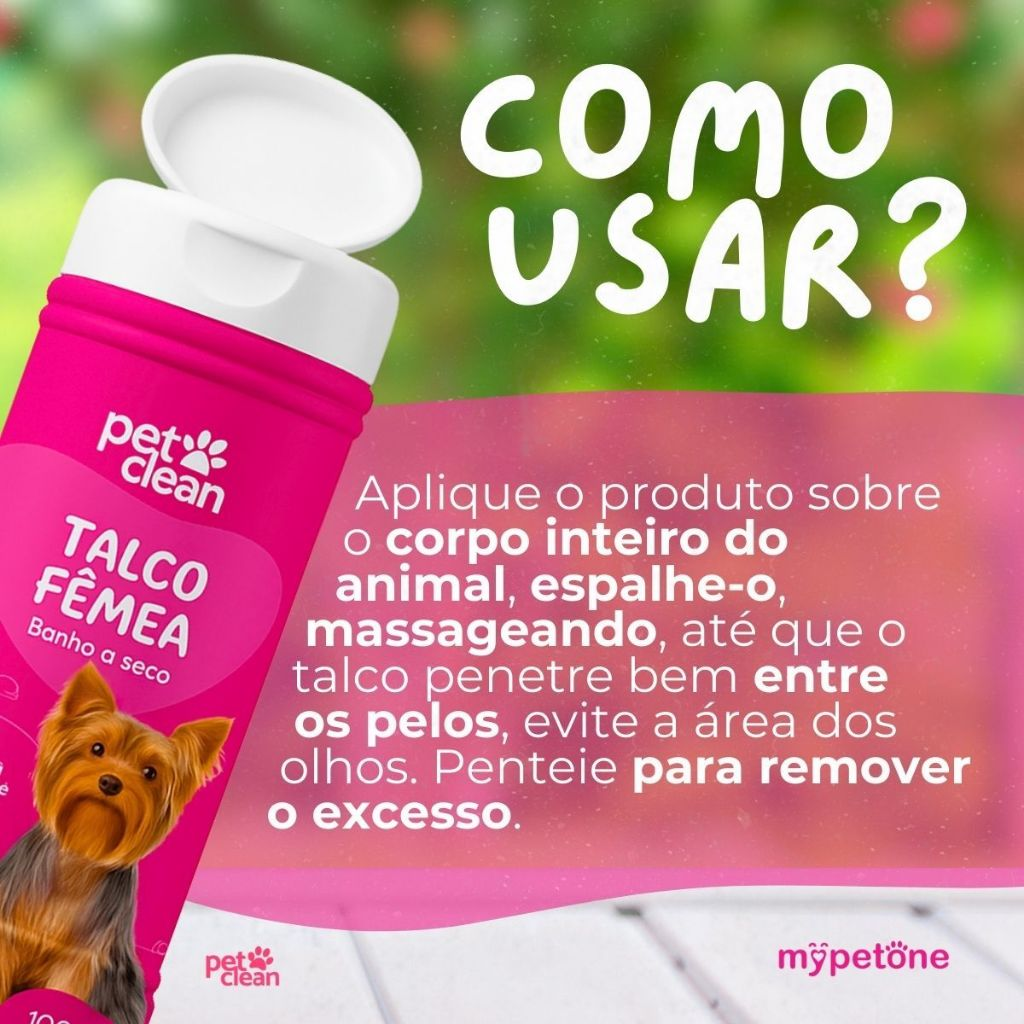 Talco Banho a Seco P/ Cães e Gatos Pet Clean 100g - Fêmea