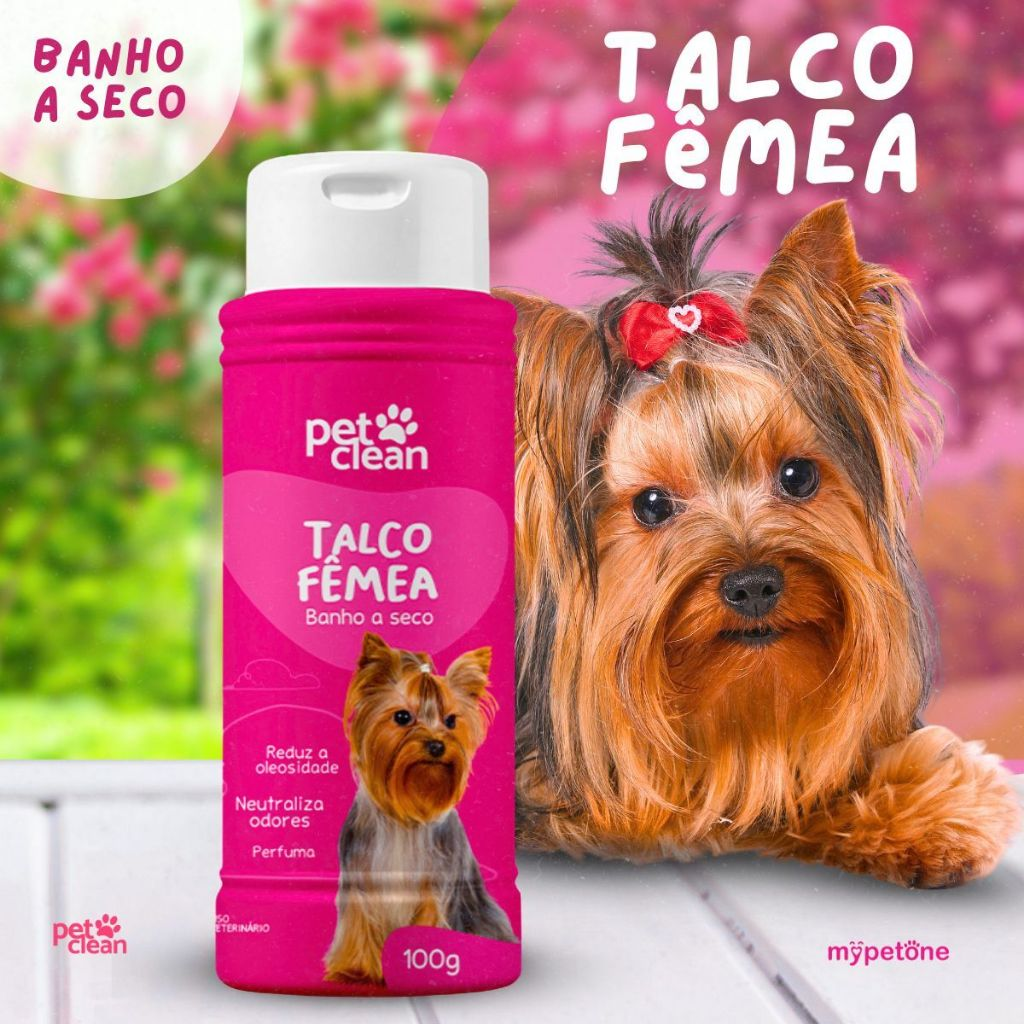 Talco Banho a Seco P/ Cães e Gatos Pet Clean 100g - Fêmea