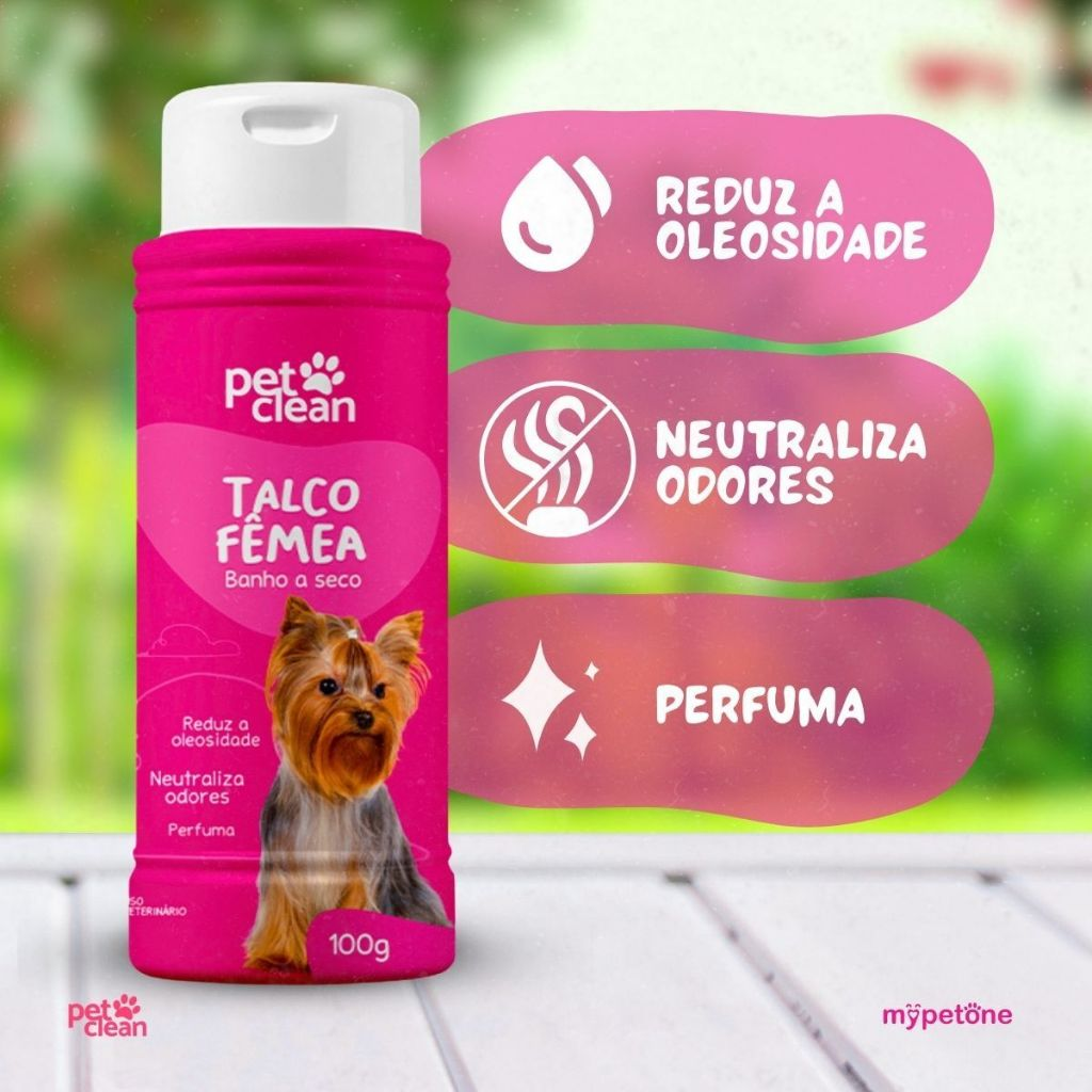 Talco Banho a Seco P/ Cães e Gatos Pet Clean 100g - Fêmea