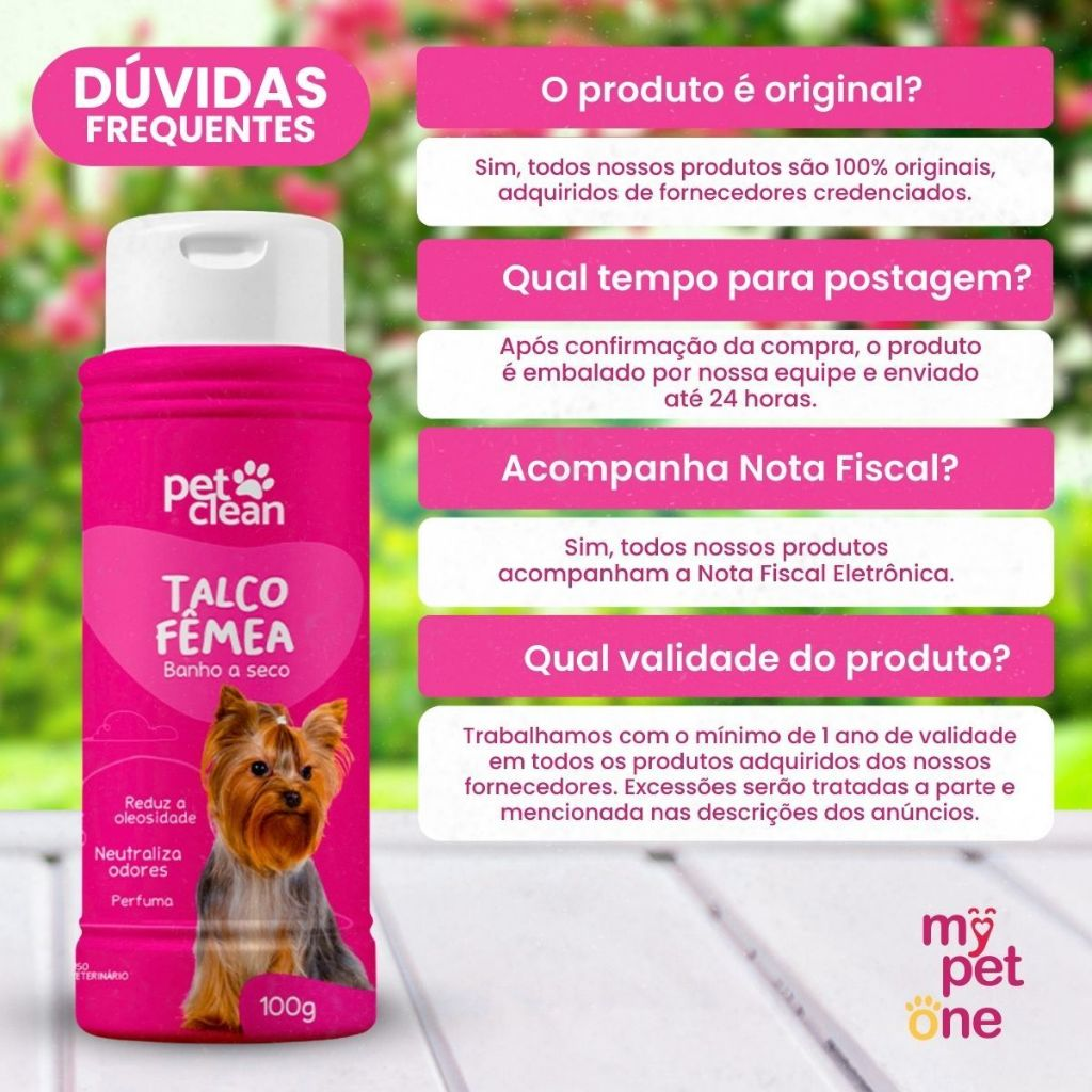 Talco Banho a Seco P/ Cães e Gatos Pet Clean 100g - Fêmea