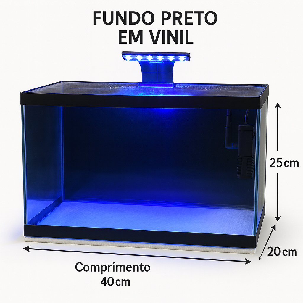 Aquário de peixes 20 Litros 40x20x25cm | Ideal para Peixes Ornamentais Vidro 3mm Produto já montado