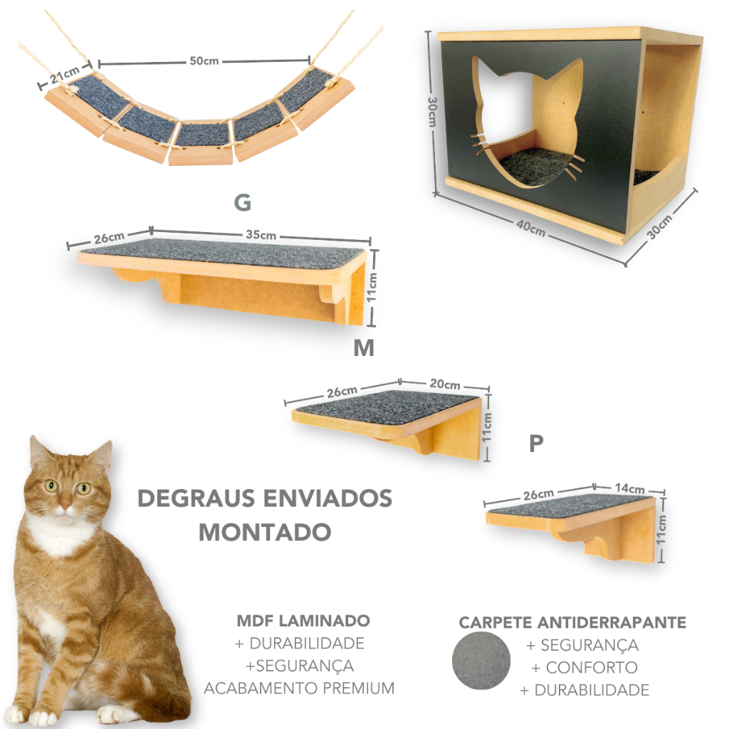 Playground para Gatos 9pçs REFORÇADO Mdf 15mm PREMIUM Resistente Montado Parque Gato Playground