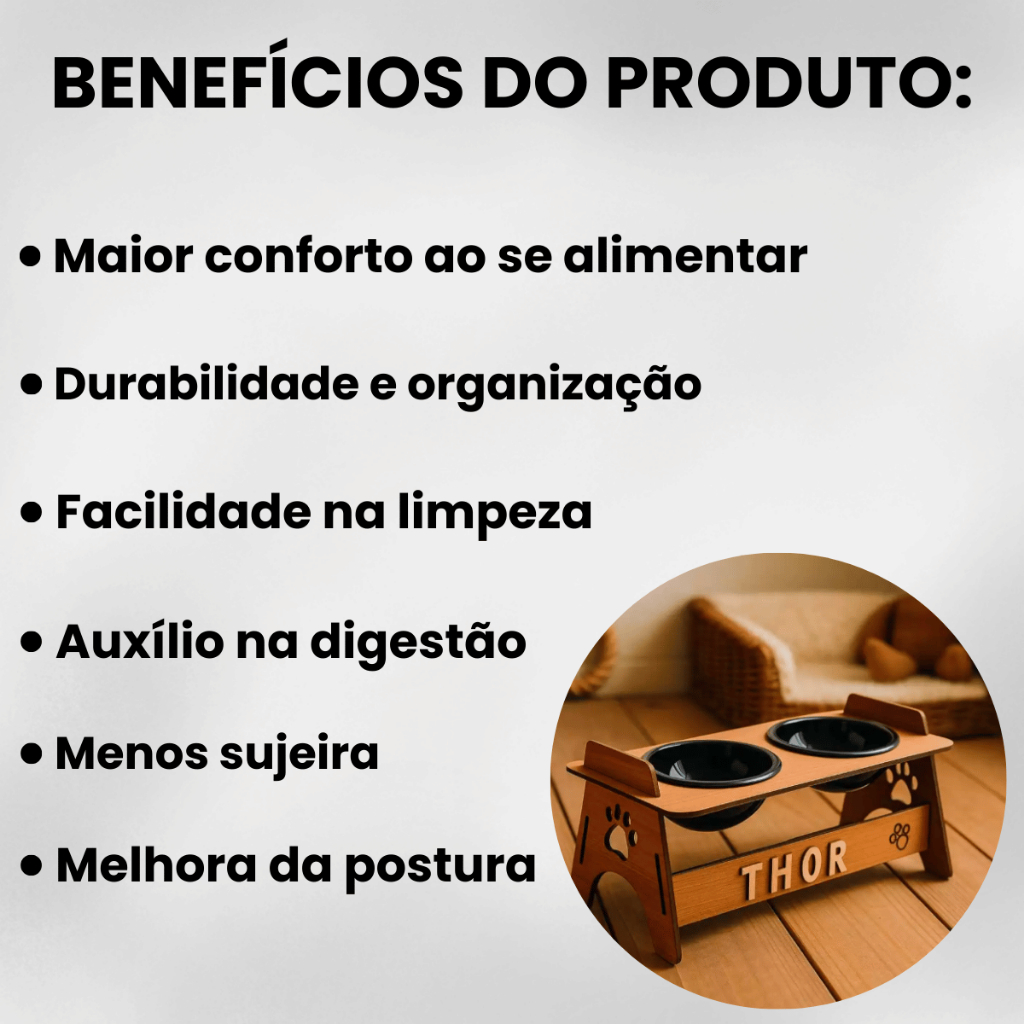 Tigelas Comedouro Bebedouro Elevado Em MDF Suspenso Para Pets Gato Cachorro Para Agua e Raçao