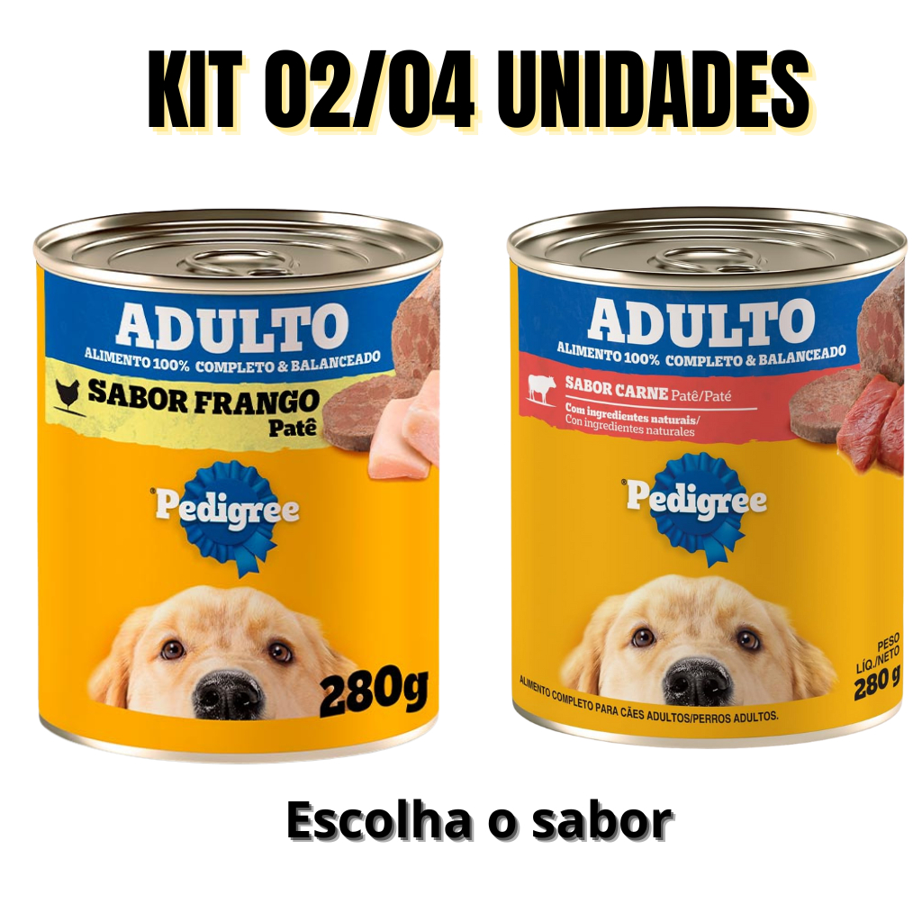 PEDIGREE LATA PATÊ SABORES CARNE E FRANGO 280 GR KIT 02/04 UND OU MIX