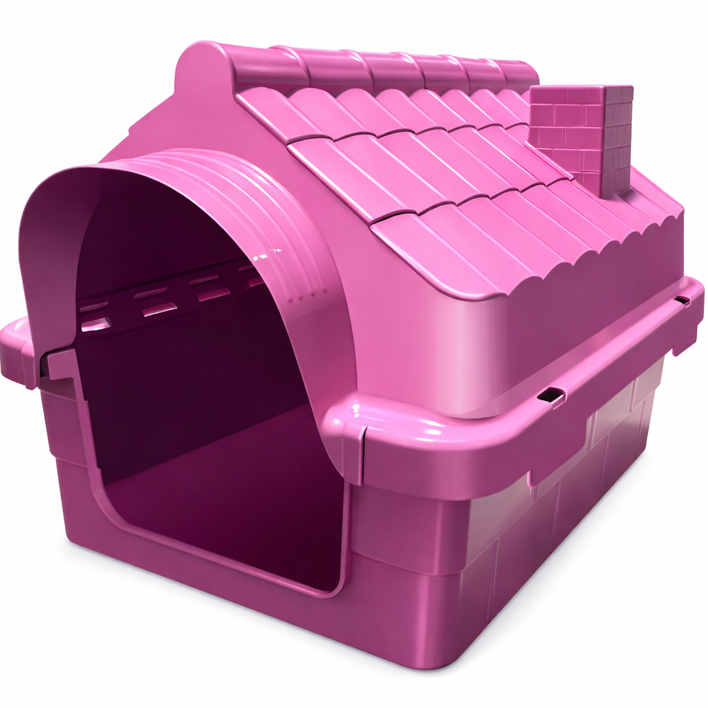 Casa para pet rosa de plástico, formato de casinha, ideal para cães e gatos