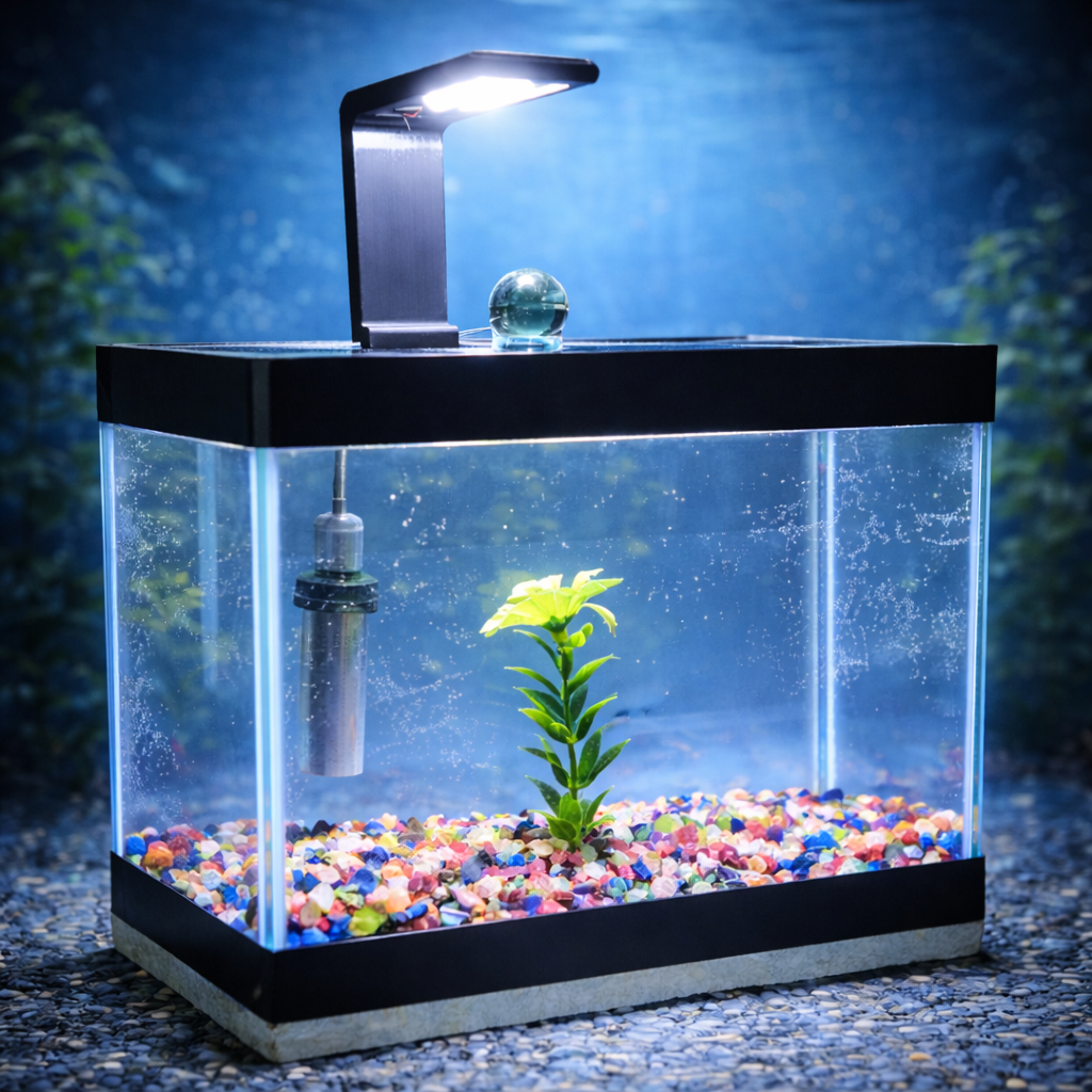 Aquário Completo Beteira - Aquário + Luminária + Decorações + Aquecedor + Ração e Anticloro