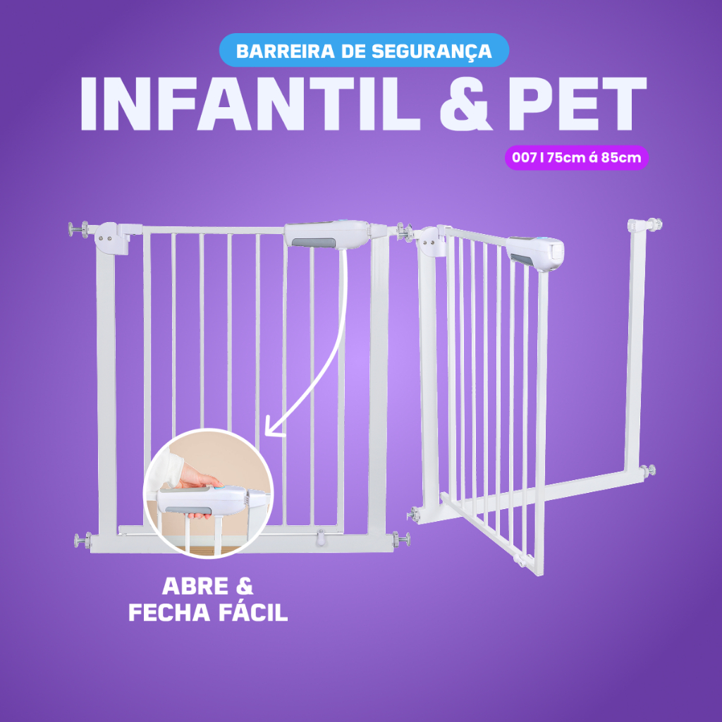 Portão Pet Grade Para Cães Crianças Proteção Para Bebês Acompanha Extensor 75C-85Cm E 85-95Cm