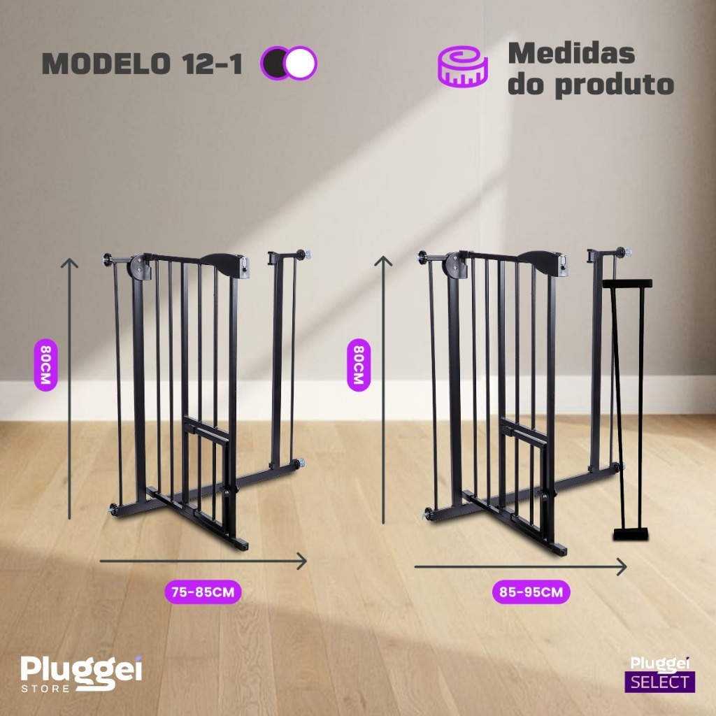 Portão Pet Grade Para Cães Crianças Proteção para Bebês Acompanha Extensor 75c-85Cm e 85-95cm