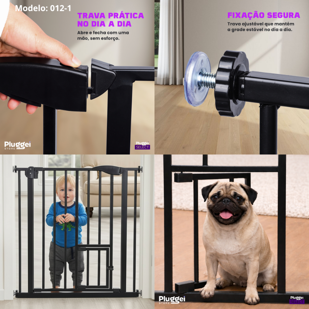 Portão Pet Grade Para Cães Crianças Proteção para Bebês Acompanha Extensor 75c-85Cm e 85-95cm