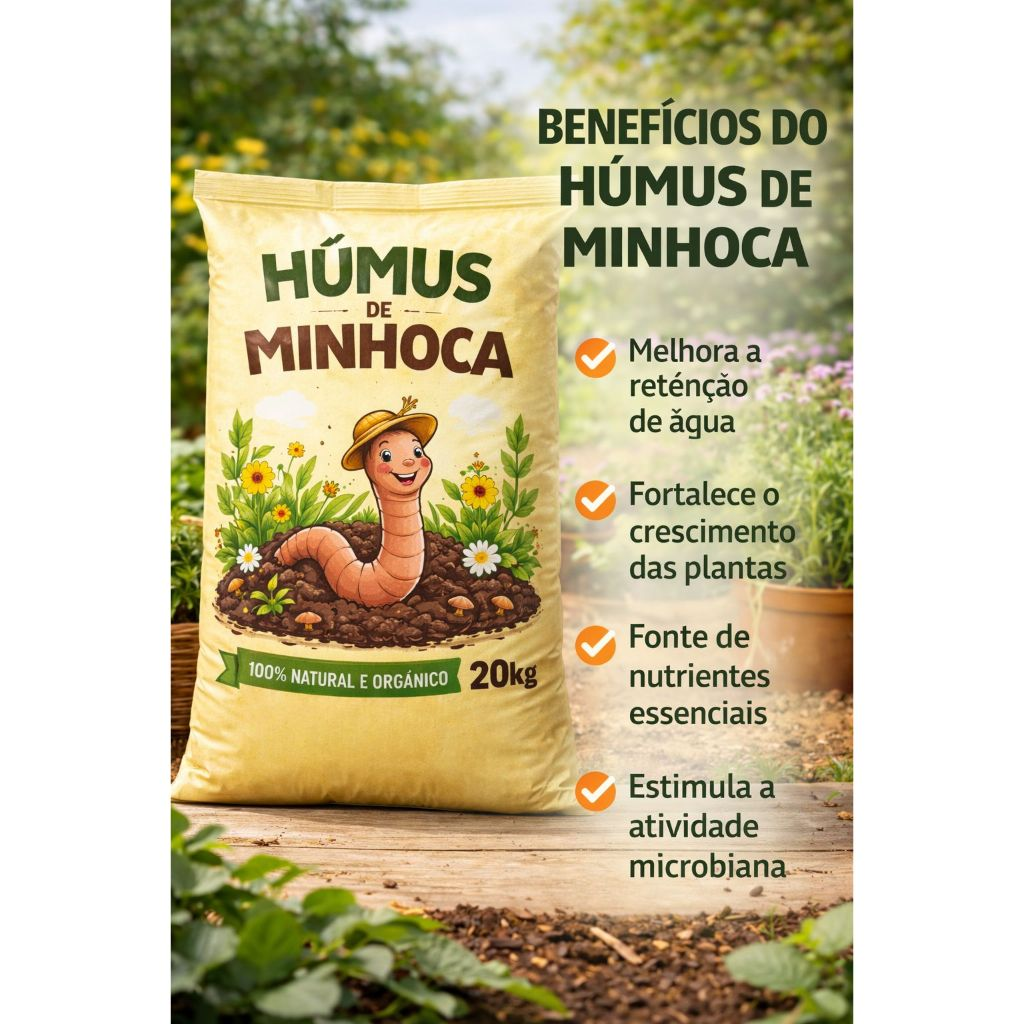 Húmus de Minhoca 2 Kg, 5Kg, 10Kg, 20Kg para Flores, Vasos, Hortas, Paisagismo e Jardinagem