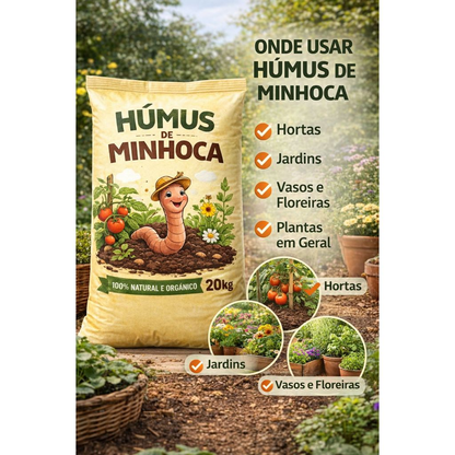 Húmus de Minhoca 2 Kg, 5Kg, 10Kg, 20Kg para Flores, Vasos, Hortas, Paisagismo e Jardinagem
