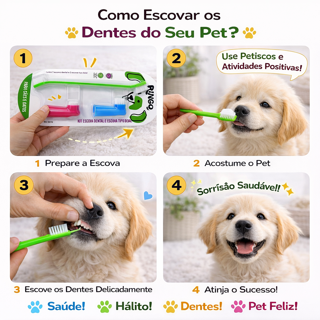 Kit De 3 Escova De Dentes Para Pets Cães Cachorro Gatos Dedal CORES VARIADAS