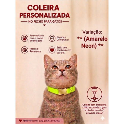 Coleira Gato Com Nome E Telefone Gravado A Laser Sem Plaquinha Ajustável Segura E Confortável