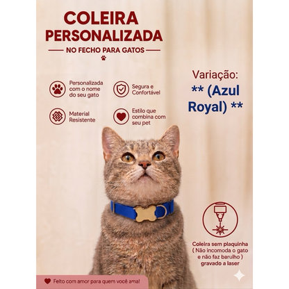 Coleira Gato Com Nome E Telefone Gravado A Laser Sem Plaquinha Ajustável Segura E Confortável