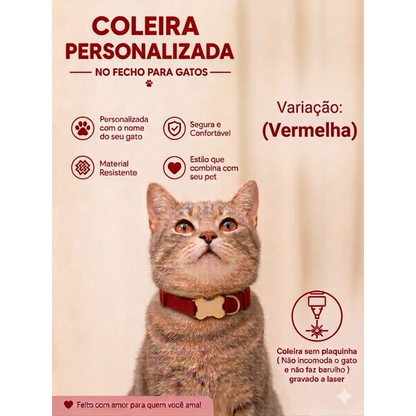 Coleira Gato Com Nome E Telefone Gravado A Laser Sem Plaquinha Ajustável Segura E Confortável