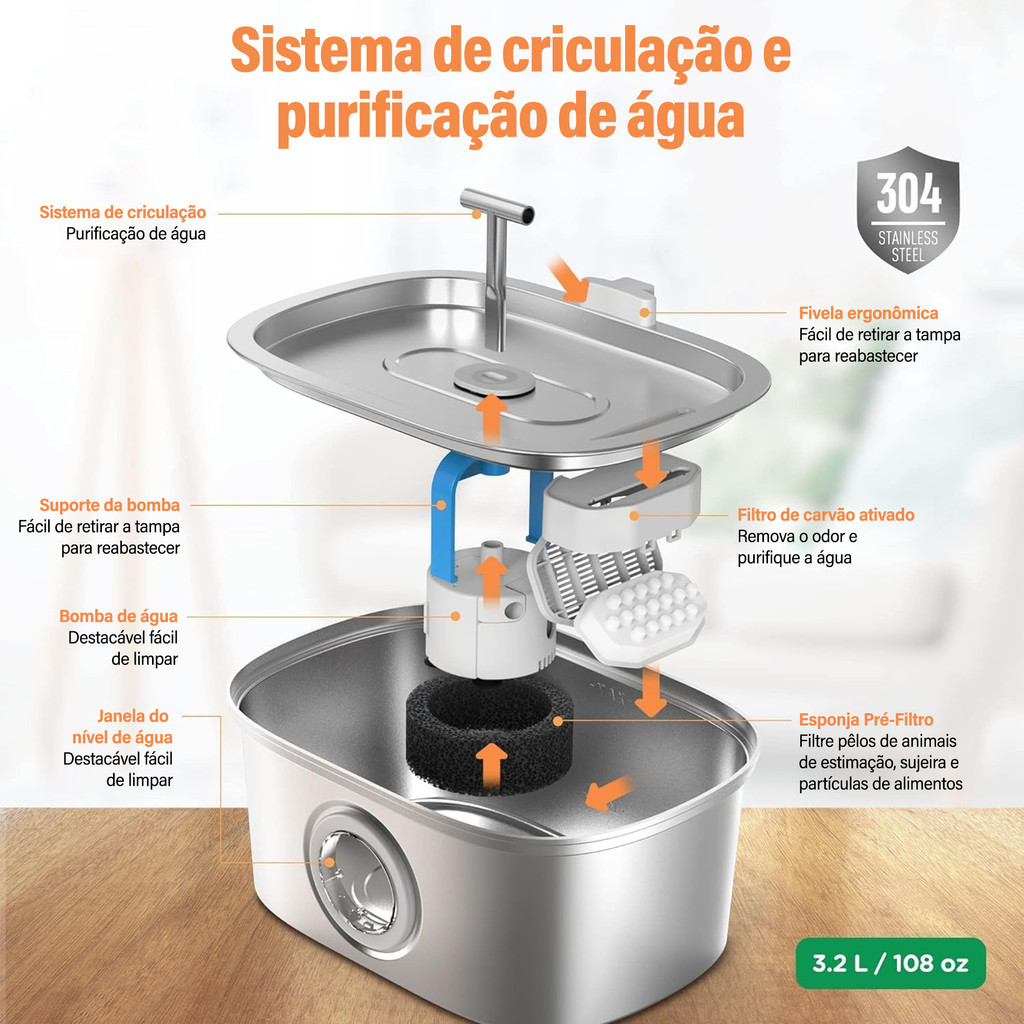 Bebedouro Para Gatos inox Newpet 3.2L