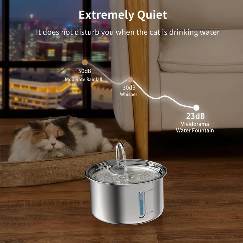 Aço Inoxidável Fonte para Gatos com Filtro 3L Dispensador de água para Cães Bebedouro Gato Automático Super Silencioso