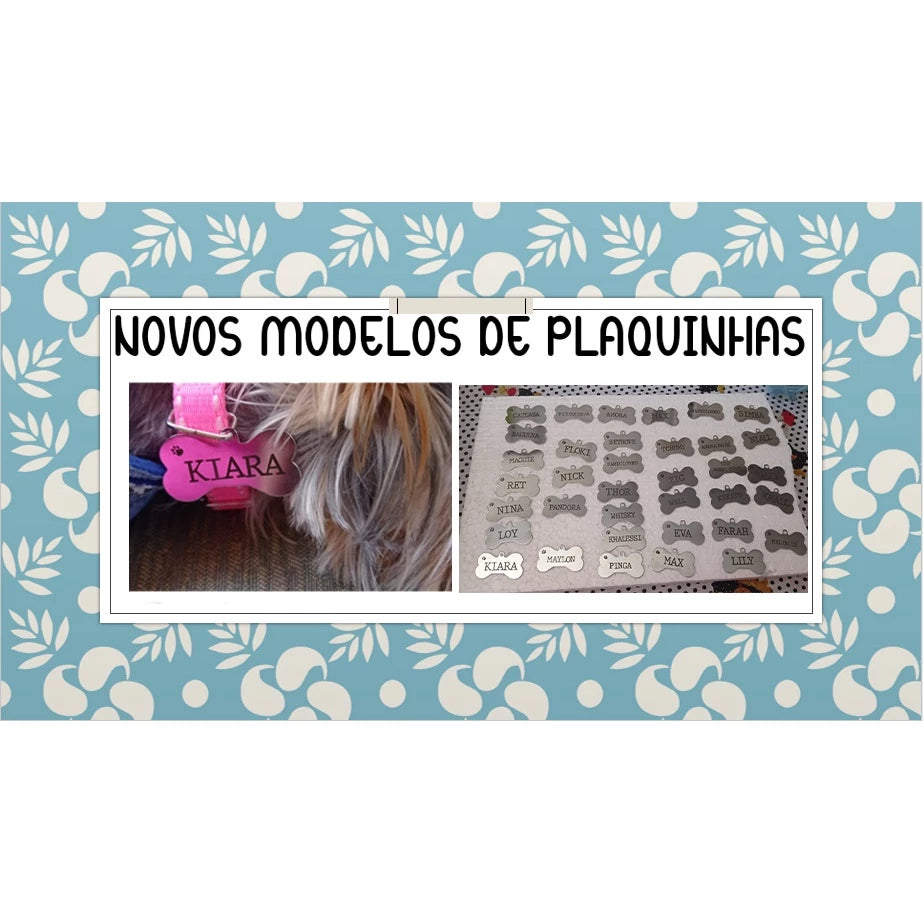 Coleira para cachorro PET NOME GRAVADO + Guia + Plaquinha de Identificação