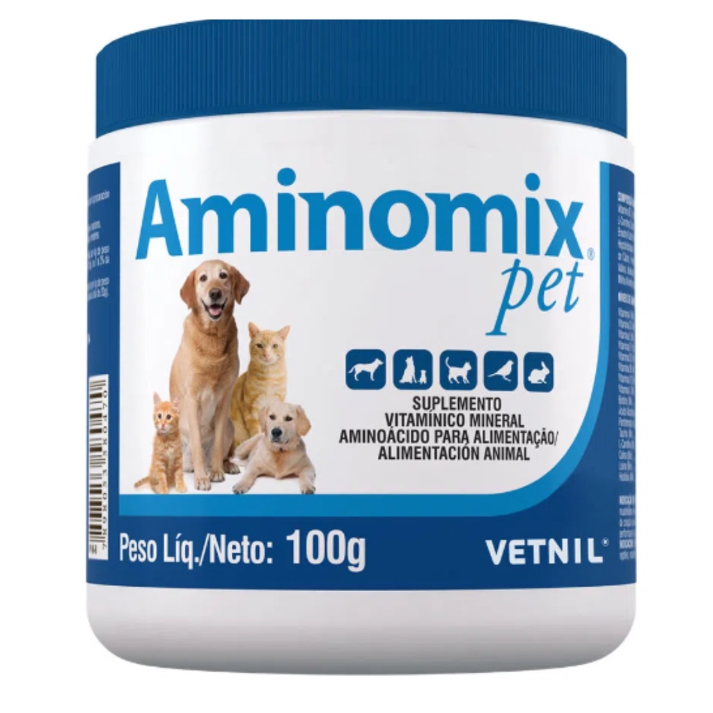 Aminomix Pet Mni 100 G - Suplemento Complexo Vitamínico - Vetnil Cães Gatos Aves Cachorros