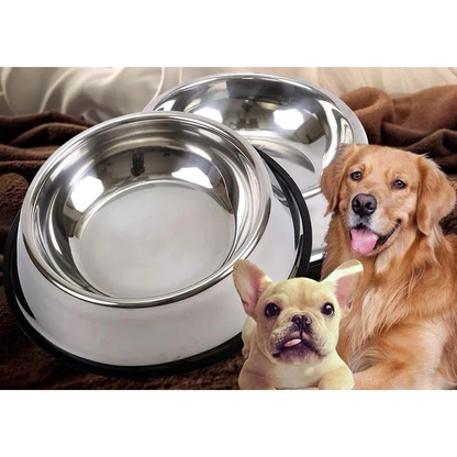 Comedouro e Bebedouro Inox Antiderrapante Para Cães e Gatos - Resistente e Ideal Para Pets de Todos os Potes - WYL