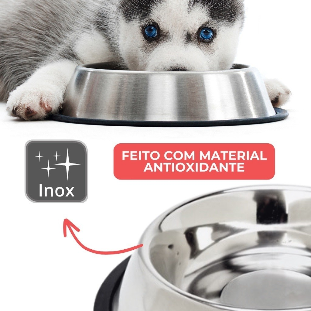 Comedouro e Bebedouro Inox Antiderrapante Para Cães e Gatos - Resistente e Ideal Para Pets de Todos os Potes - WYL