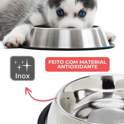 Comedouro e Bebedouro Inox Antiderrapante Para Cães e Gatos - Resistente e Ideal Para Pets de Todos os Potes - WYL