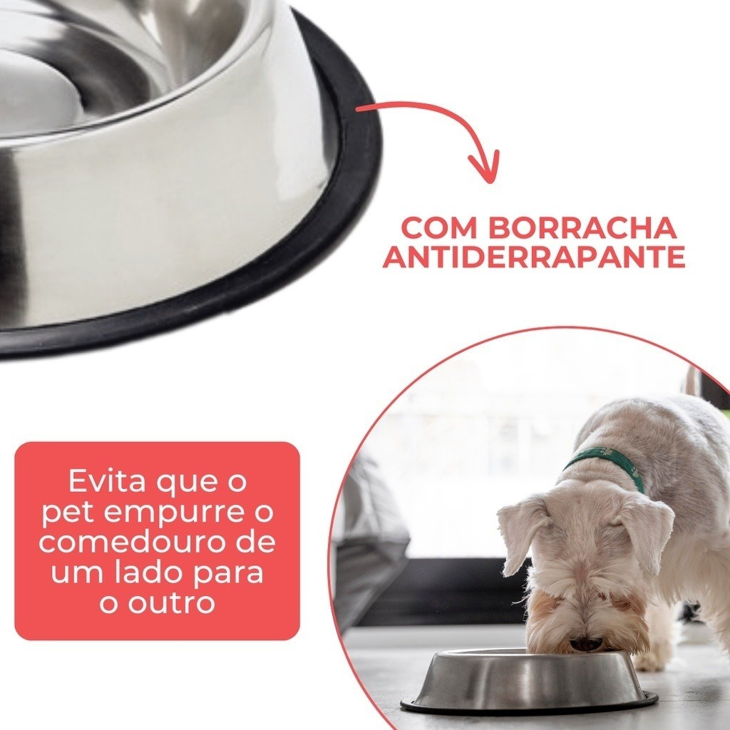 Comedouro e Bebedouro Inox Antiderrapante Para Cães e Gatos - Resistente e Ideal Para Pets de Todos os Potes - WYL