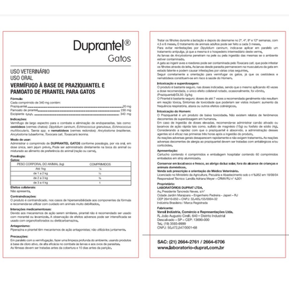 Duprantel Gatos C/4 Comprimidos Vermifugo