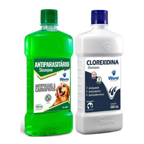 01 Shampoo Clorexidina 01 Antiparasitário Shampoo Cães 500ml