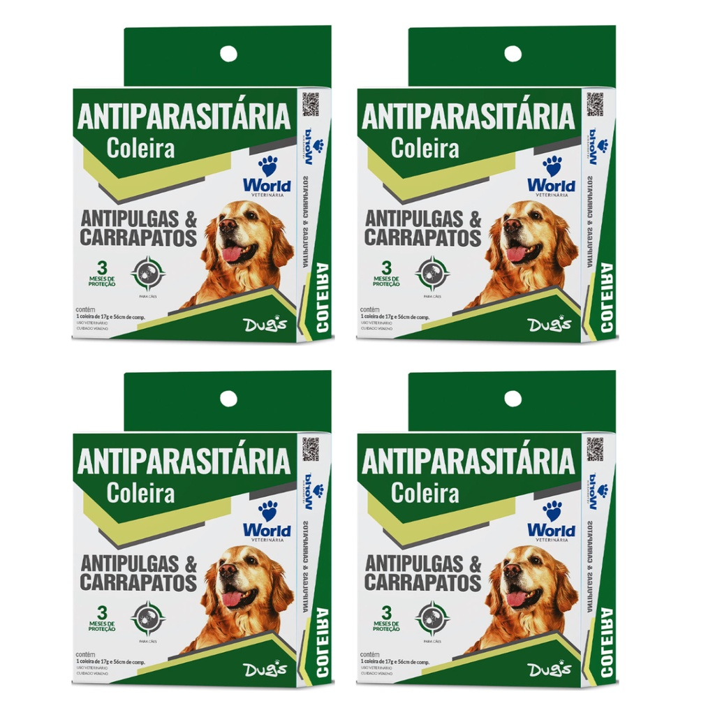 04 Coleira Cães Antipulgas E Carrapatos Dugs 56cm World