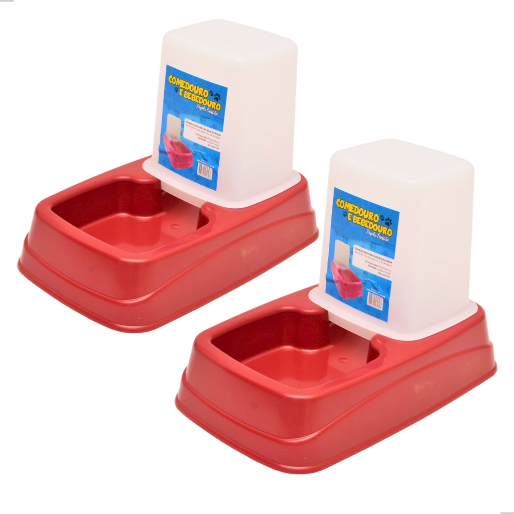 Kit Comedouro/Bebedouro Dupla Função Dispenser Automático 1 Kg Ração/1,5 Litros Água Cães E Gatos