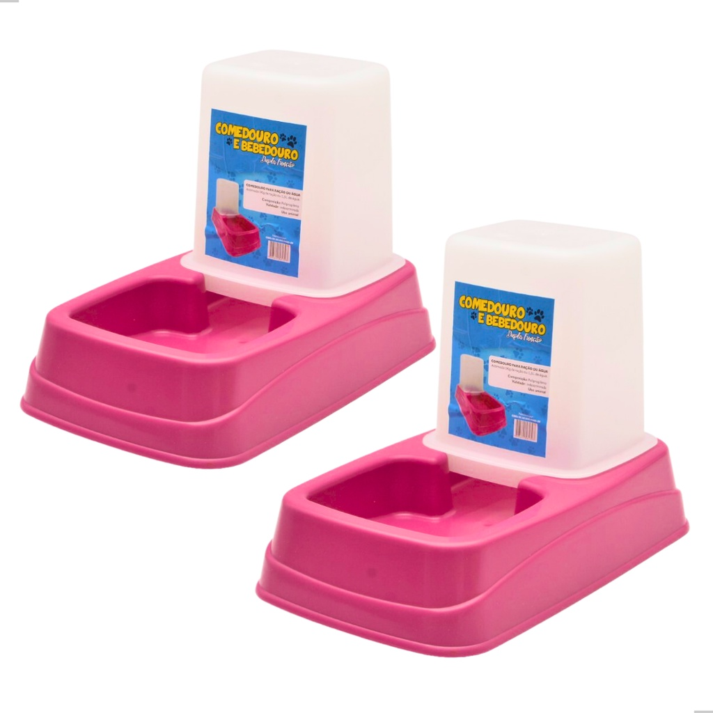 Kit Comedouro/Bebedouro Dupla Função Dispenser Automático 1 Kg Ração/1,5 Litros Água Cães E Gatos
