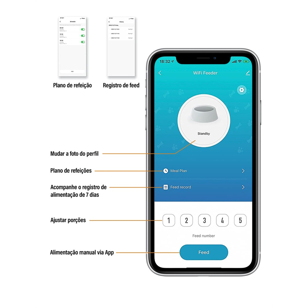 Alimentador Pet Tigela De Aço 4L Inteligente Automático Wi-Fi APP Dispensador de Comida para Gatos