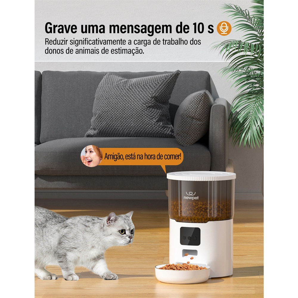 Alimentador Pet Tigela De Aço 4L Inteligente Automático Wi-Fi APP Dispensador de Comida para Gatos