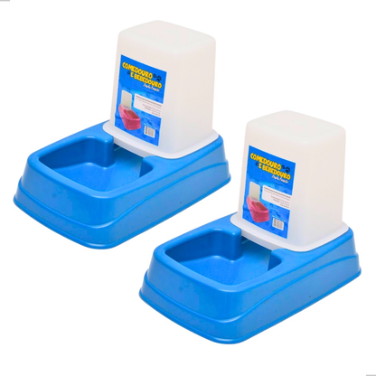 Kit Comedouro/Bebedouro Dupla Função Dispenser Automático 1 Kg Ração/1,5 Litros Água Cães E Gatos