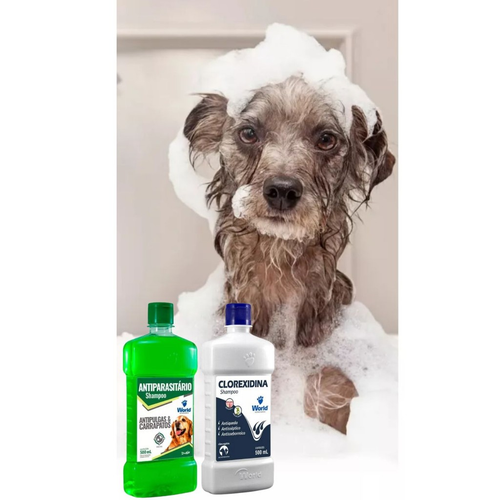 01 Shampoo Clorexidina 01 Antiparasitário Shampoo Cães 500ml