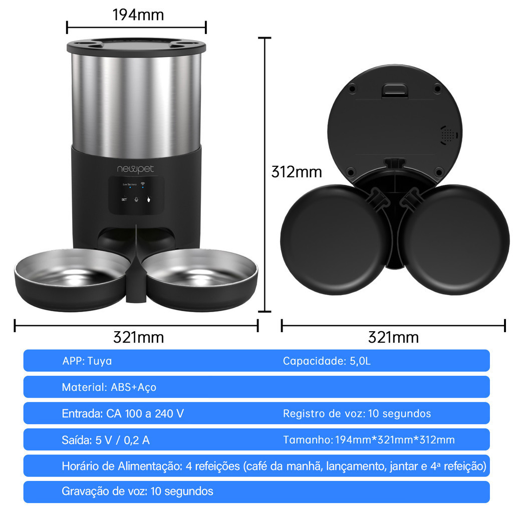 5l Alimentador Comedouro Automático Cães Gatos Pet Programável -Bivolt