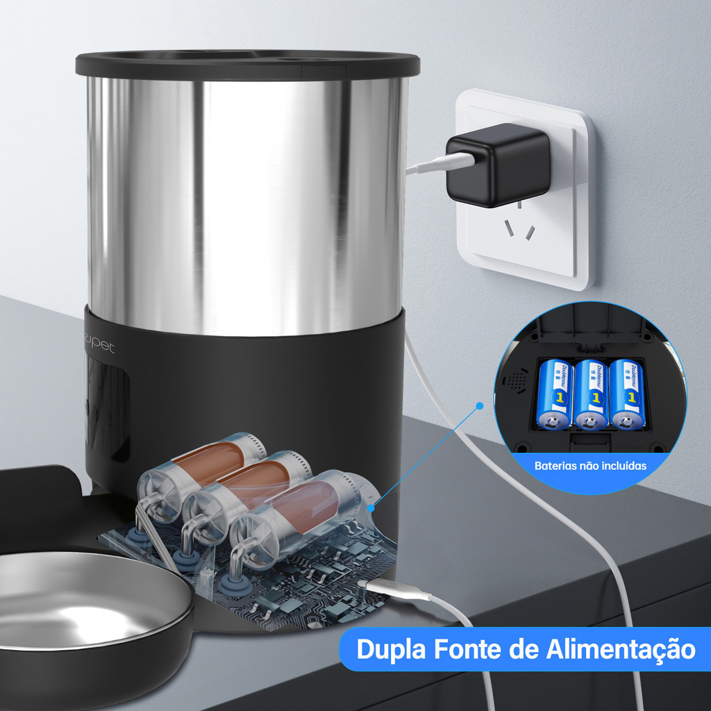 5l Alimentador Comedouro Automático Cães Gatos Pet Programável -Bivolt