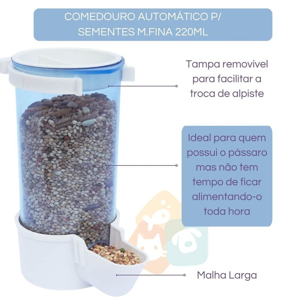 Kit Comedouro automático de sementes 220ml + Bebedouro Automático 200ml - Aves e Calopsitas