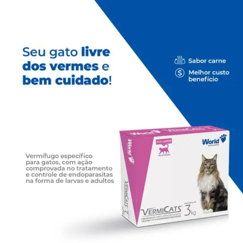 Vermicats 600MG 4 Comprimidos Vermífugo Para Gatos Felinos