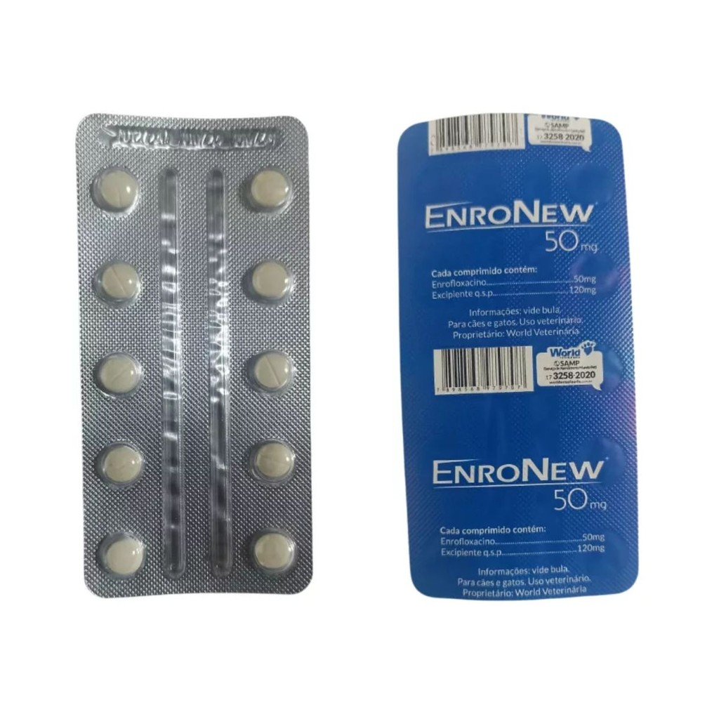 Enronew 50mg Para Cães E Gatos Com 10 Comprimidos - World