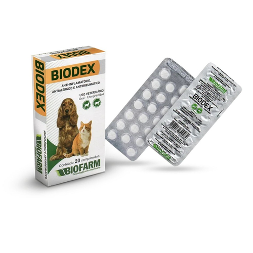 02 Antiinflamatório Para Cães e Gatos Biodex Cartela 20 Comp