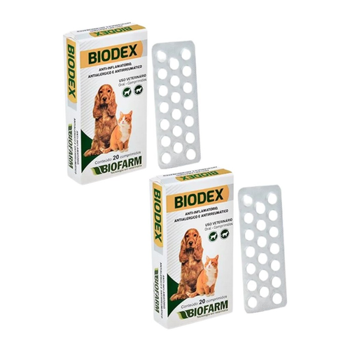 02 Antiinflamatório Para Cães e Gatos Biodex Cartela 20 Comp