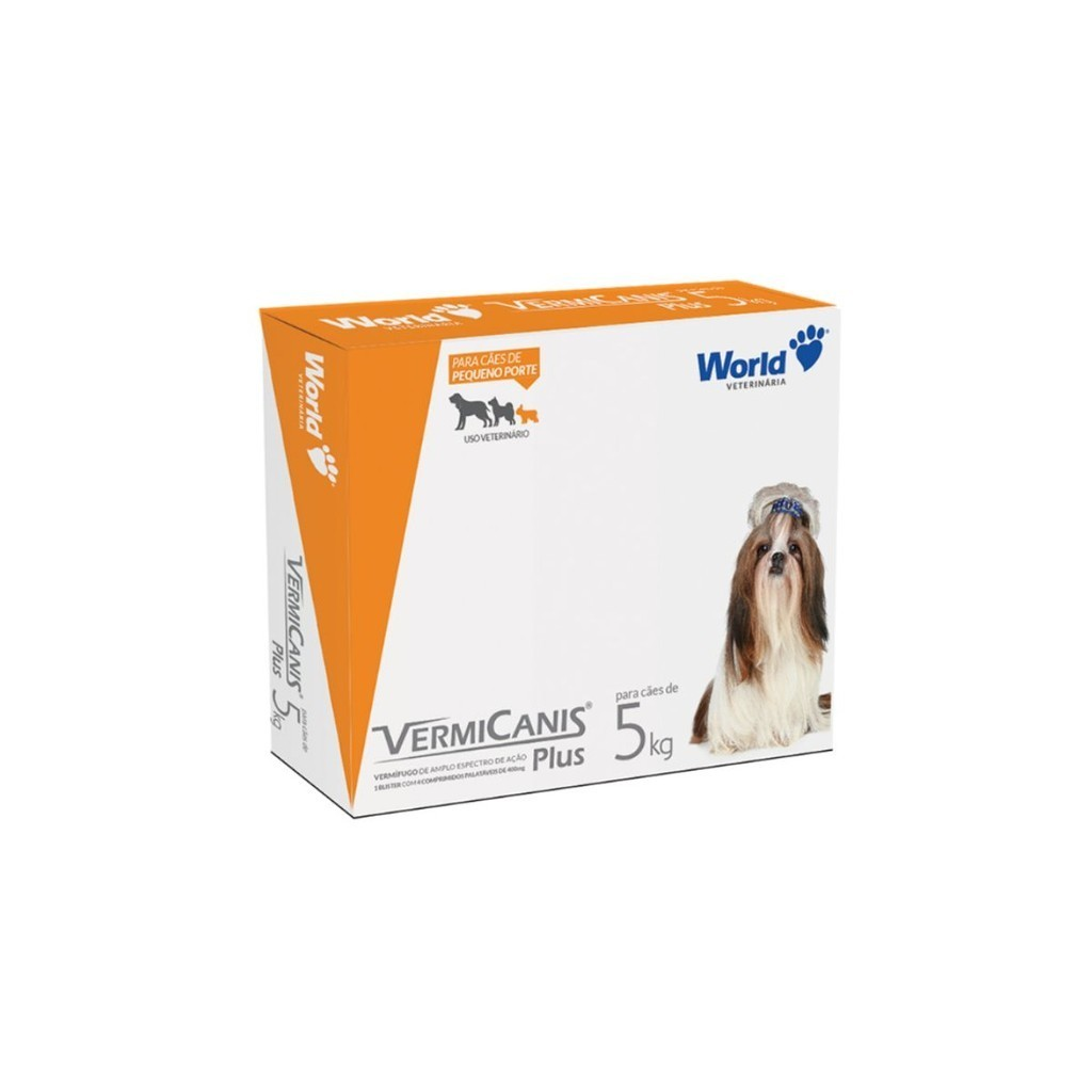 Vermífugo Cães 5kg Vermicanis World 4 Comprimidos