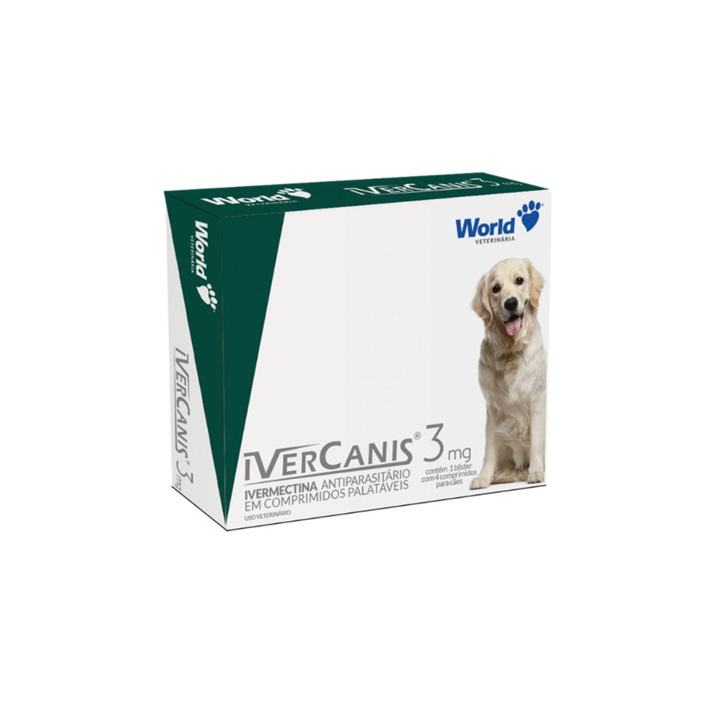 02 Ivernectina Ivercanis 3mg Cães 15kg 4 Comprimidos World