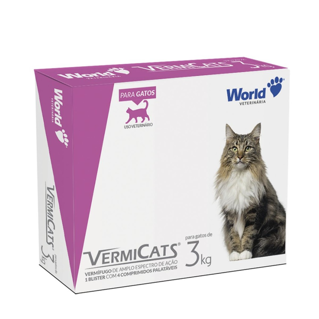Vermicats 600MG 4 Comprimidos Vermífugo Para Gatos Felinos
